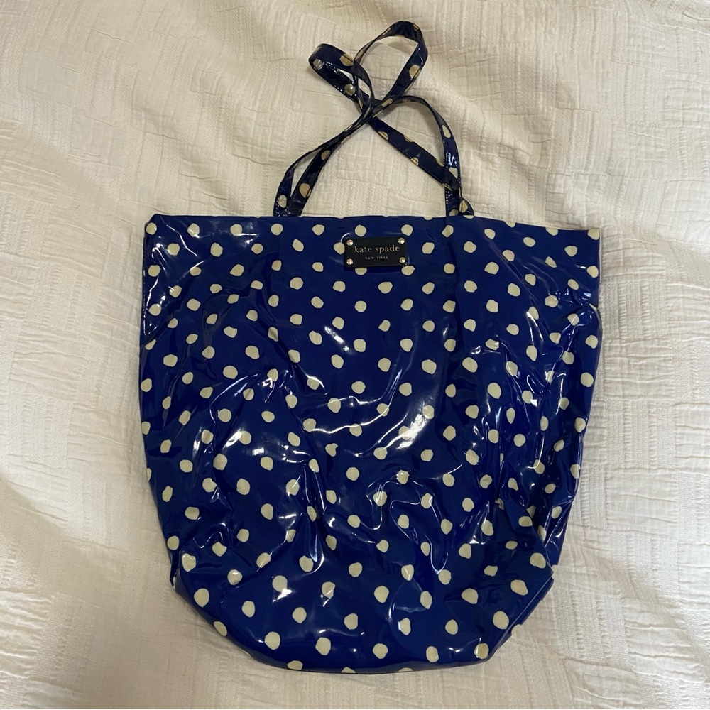 Kate Spade Patent Blue Polka Dot Tote Bag